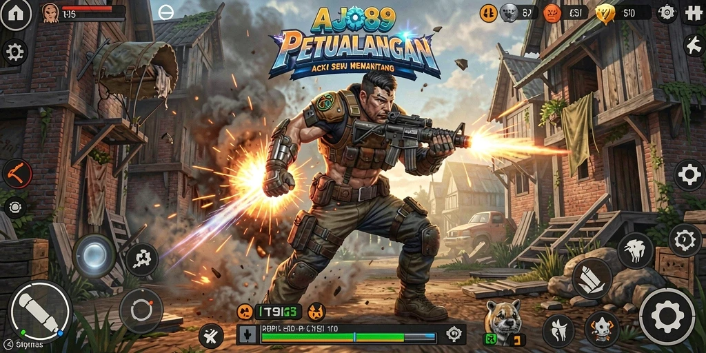 Screenshot AJO89 menampilkan aksi seru dalam pertempuran.