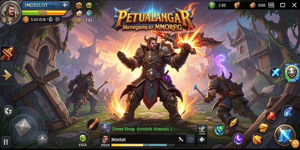 Screenshot menunjukkan pertarungan epik dalam dunia INDSLOT MMORPG.
