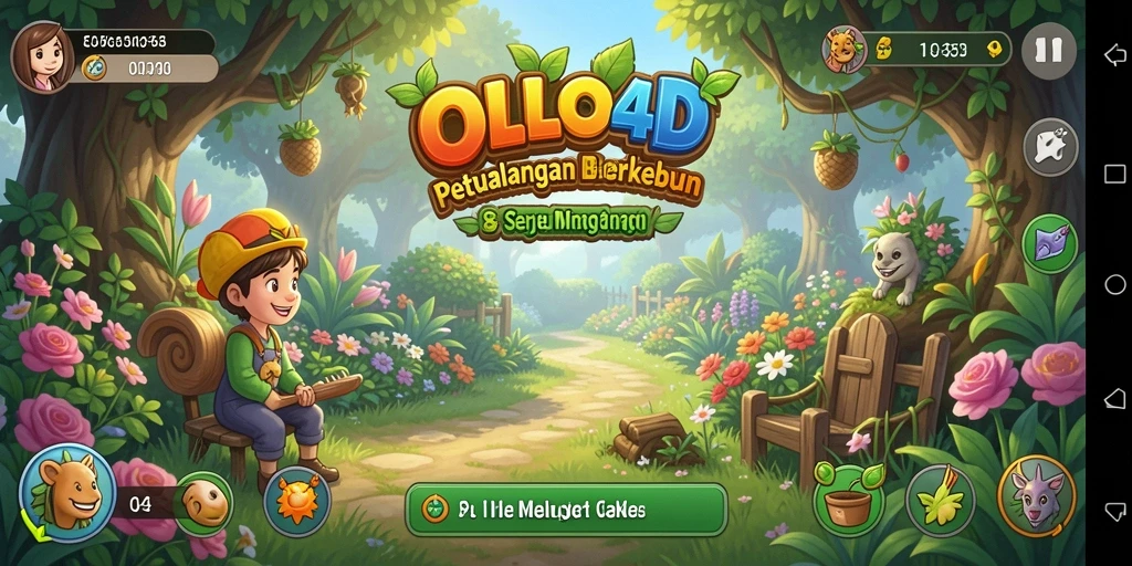 Screenshot tampilan gameplay <strong>OLLO4D</strong> yang menunjukkan aktivitas berkebun.