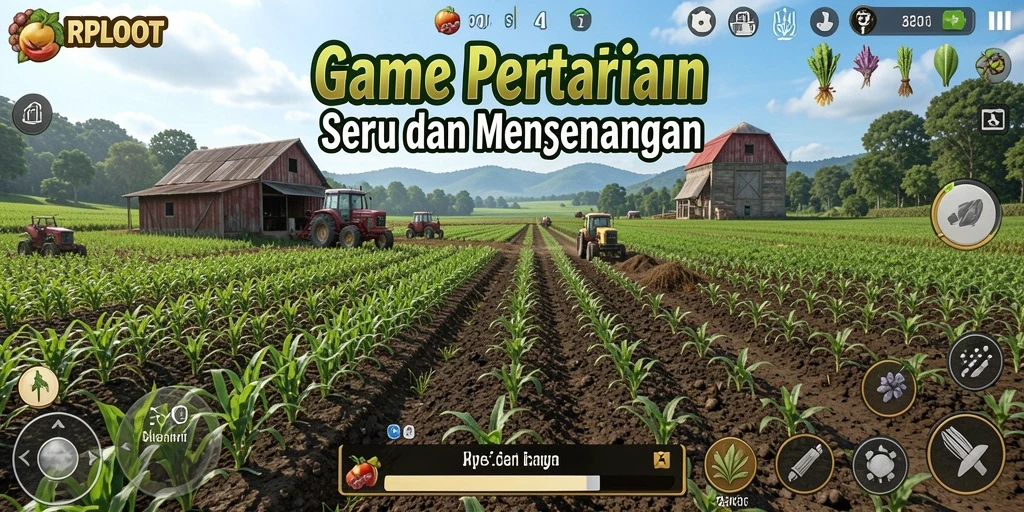 Screenshot utama RPLOOT menunjukkan petani sedang merawat tanaman.