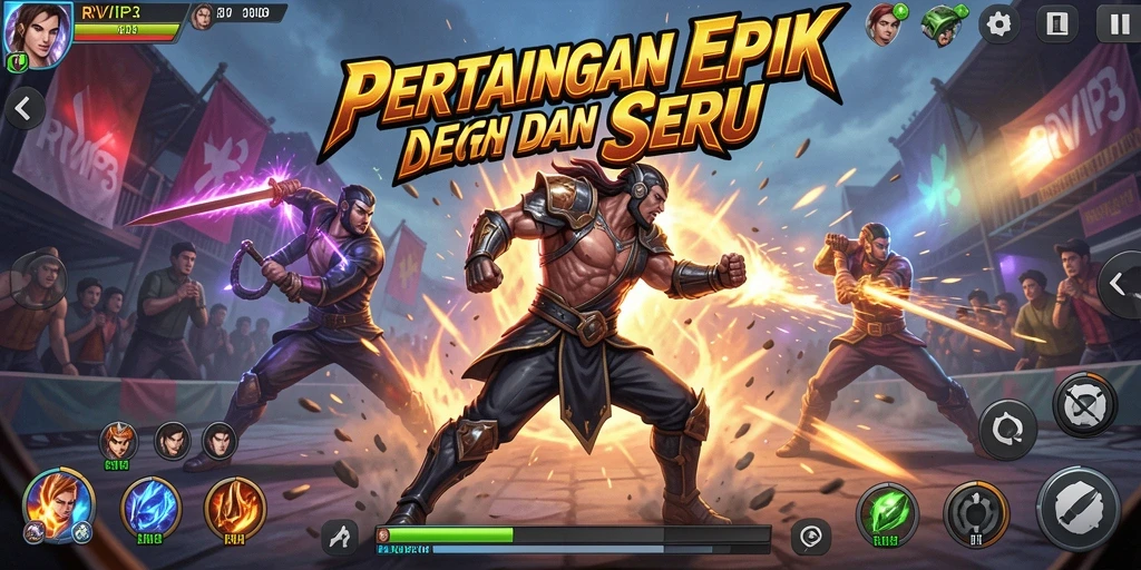 Gameplay seru dan grafis menarik dalam RVIP3 saat pertarungan berlangsung.
