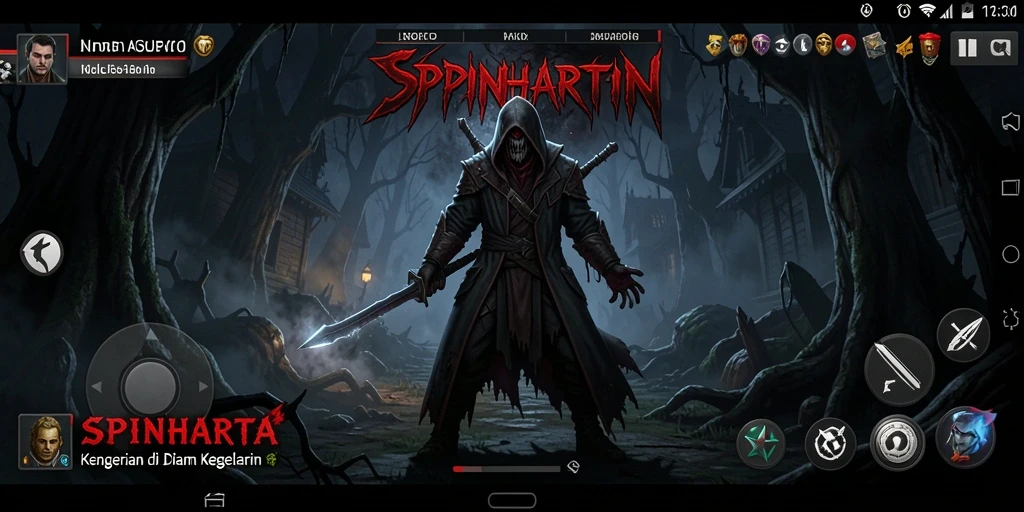 Screenshot SPINHARTA menampilkan suasana menyeramkan saat menjelajahi tempat angker.