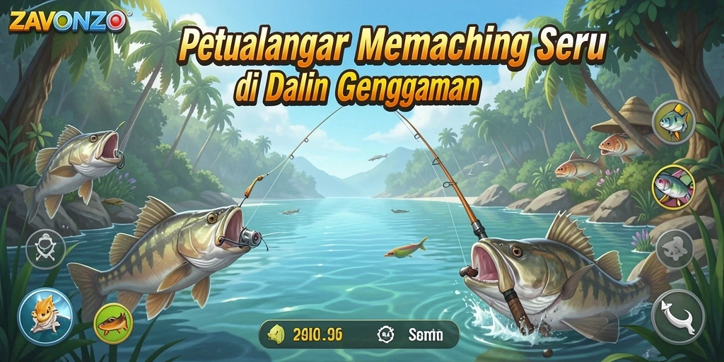 Tampilan permainan memancing yang seru dalam ZAVONZO dengan ikan yang beragam.